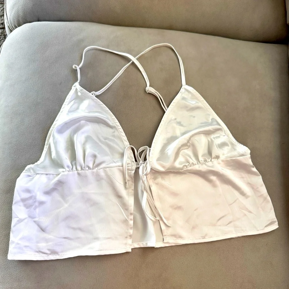 White satin tie front camisole - Picture 1 of 2
